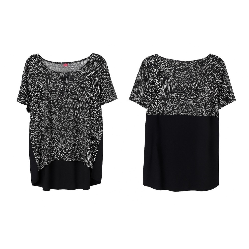 Vince Camuto Mixed Media Oversized Top – Size XL – Black & White – Flowy & Chic